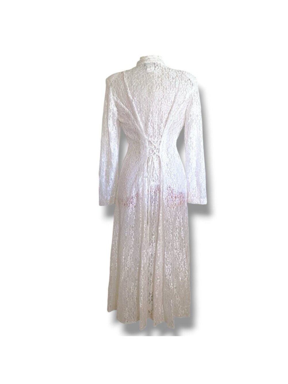 Vintage 90s Dawn Joy Midi Dress Sz Medium White Lace Sheer Prairie Whimsigoth - Picture 11 of 13